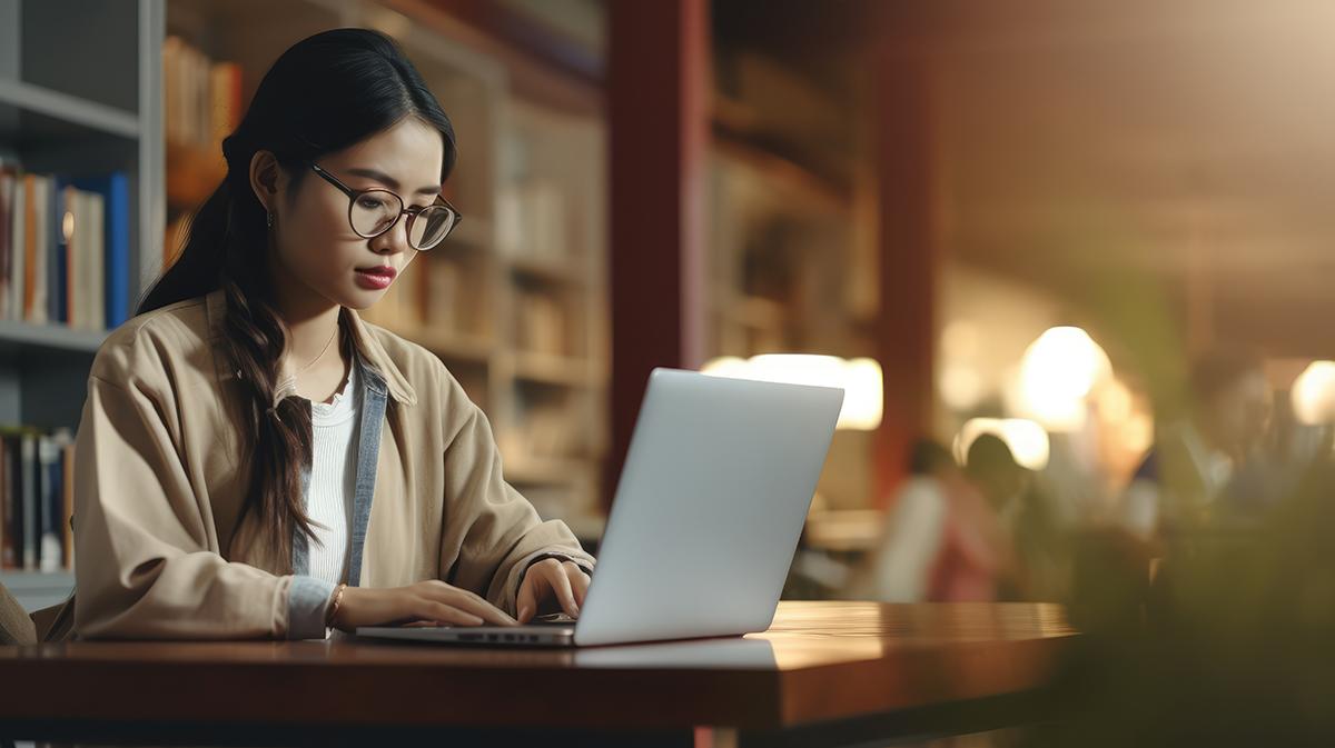 Woman sitting looking at laptop