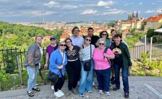 Students pose for a photo in Prague.