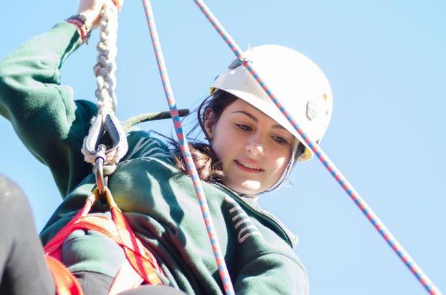 Student on a high ropes course