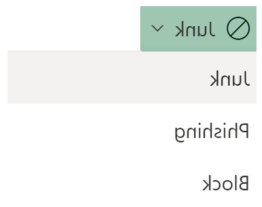A dropdown menu with the following options: Junk, Phishing, Block